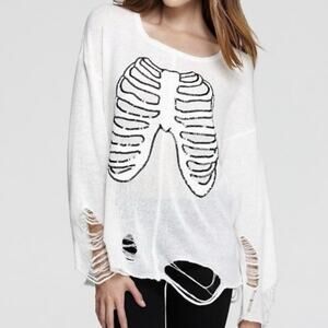 WildFox White Label Skeleton Sequin Distressed Knit Sweater Womens Small Rare